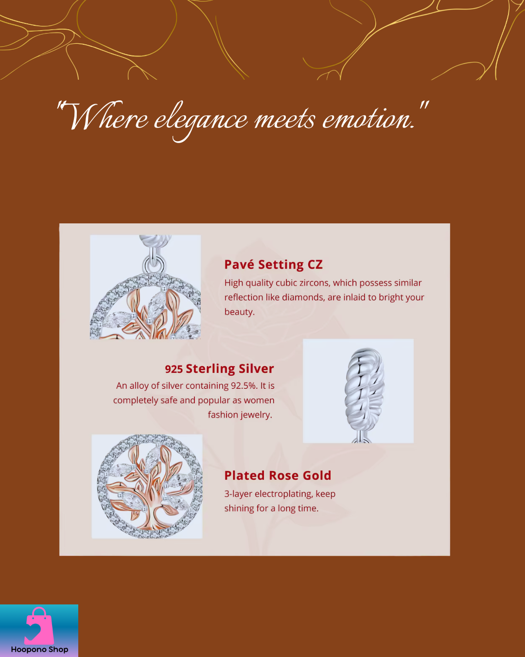 925 Sterling Silver Rose Flower Tree of Life Heart Charm