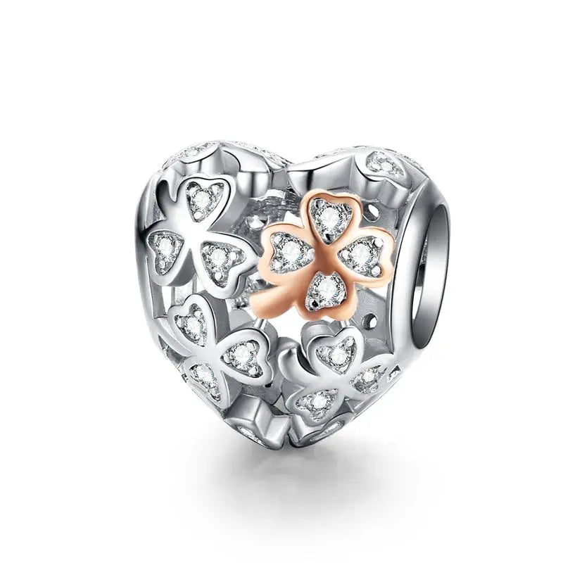 925 Sterling Silver Rose Flower Tree of Life Heart Charm