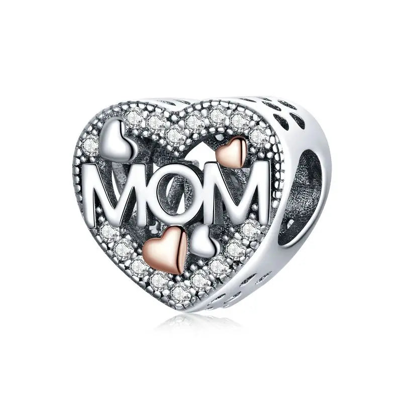 925 Sterling Silver Rose Flower Tree of Life Heart Charm