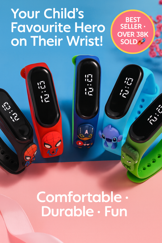 Kids’ Digital LED Watch – Cartoon Marvel Heroes, Waterproof & Fun Gift