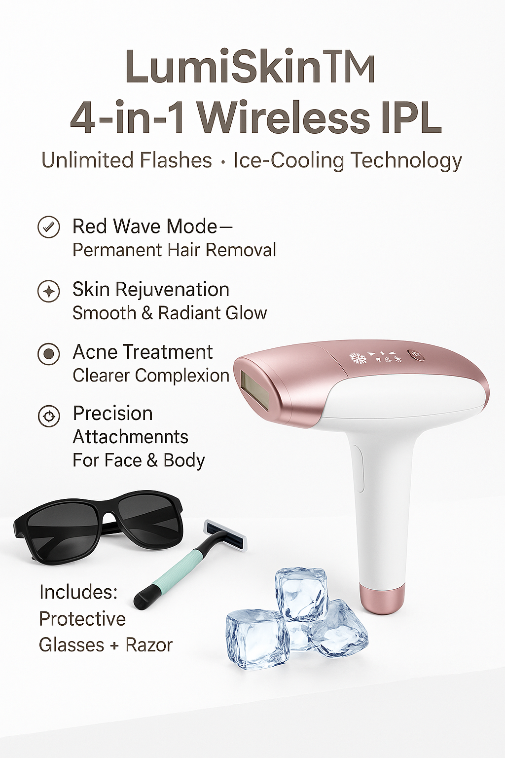 4-in-1 Wireless IPL Handset with Ice-Cooling & Unlimited Flashes