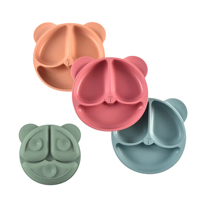 🐻 Adorable Bear-Shaped Silicone Suction Plate – Mess-Free Mealtime for Babies! 👶✨