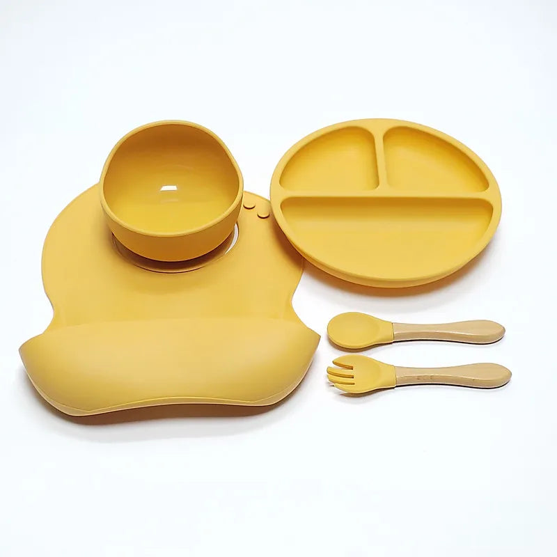 🍽️ 5-Piece Silicone Dinner Set – Stress-Free Mealtime for Kids! 👶✨