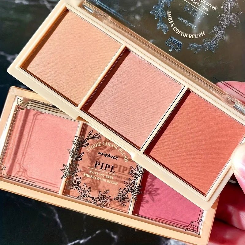 🍑 Three-Colour Matte Blush Palette – Natural, Radiant Glow All Day! ✨