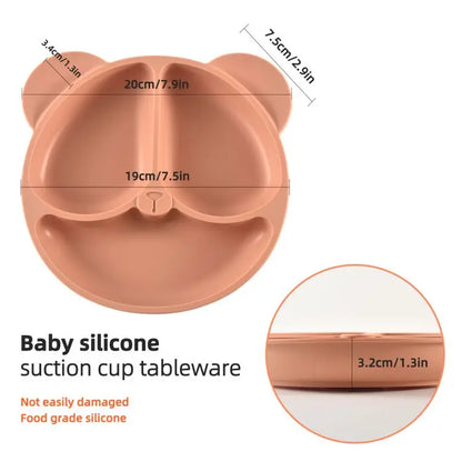 🐻 Adorable Bear-Shaped Silicone Suction Plate – Mess-Free Mealtime for Babies! 👶✨