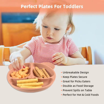 🐻 Adorable Bear-Shaped Silicone Suction Plate – Mess-Free Mealtime for Babies! 👶✨