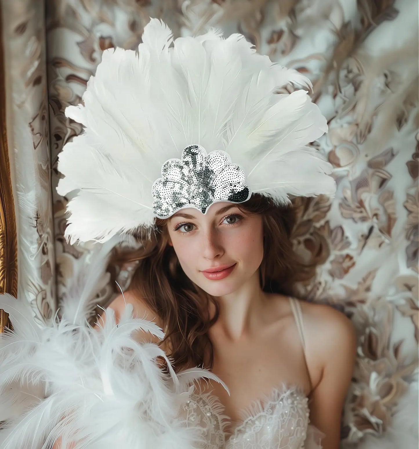 Perfect Carnival Feather Headpiece Christmas Showgirl Headband Headpiece 1920s Vintage Gatsby Party Charleston Feather Headdress