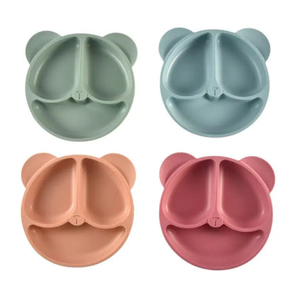 🐻 Adorable Bear-Shaped Silicone Suction Plate – Mess-Free Mealtime for Babies! 👶✨