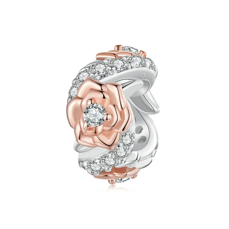 925 Sterling Silver Rose Flower Tree of Life Heart Charm