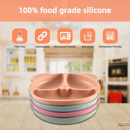 🐻 Adorable Bear-Shaped Silicone Suction Plate – Mess-Free Mealtime for Babies! 👶✨