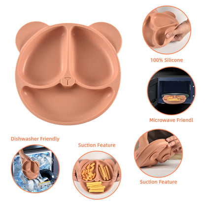 🐻 Adorable Bear-Shaped Silicone Suction Plate – Mess-Free Mealtime for Babies! 👶✨