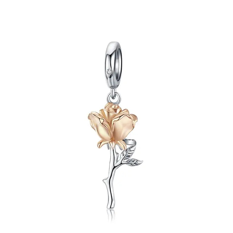 925 Sterling Silver Rose Flower Tree of Life Heart Charm