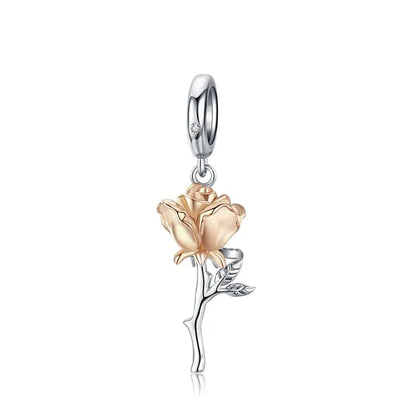 925 Sterling Silver Rose Flower Tree of Life Heart Charm