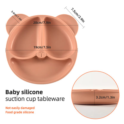 🐻 Adorable Bear-Shaped Silicone Suction Plate – Mess-Free Mealtime for Babies! 👶✨